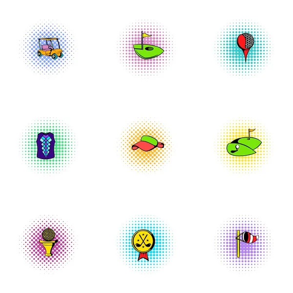 Active golf icons set, pop-art style — Stock Vector