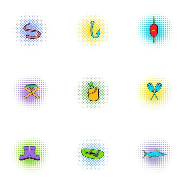 Angeln Icons Set, Pop-Art-Stil — Stockvektor