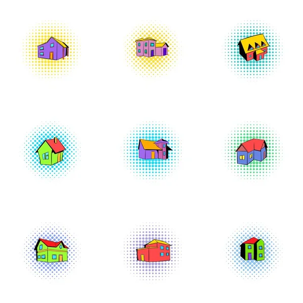 Conjunto de iconos de vivienda, estilo pop-art — Vector de stock