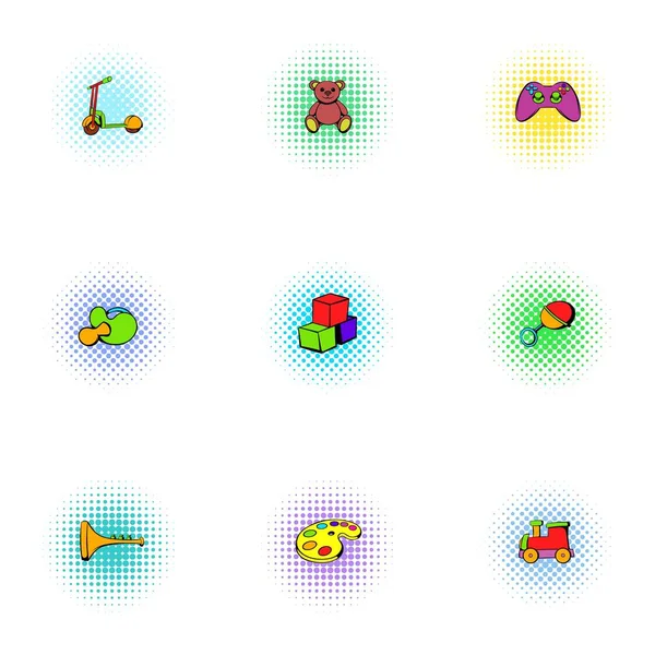 Hračky dítě ikony set, ve stylu pop-art — Stockový vektor