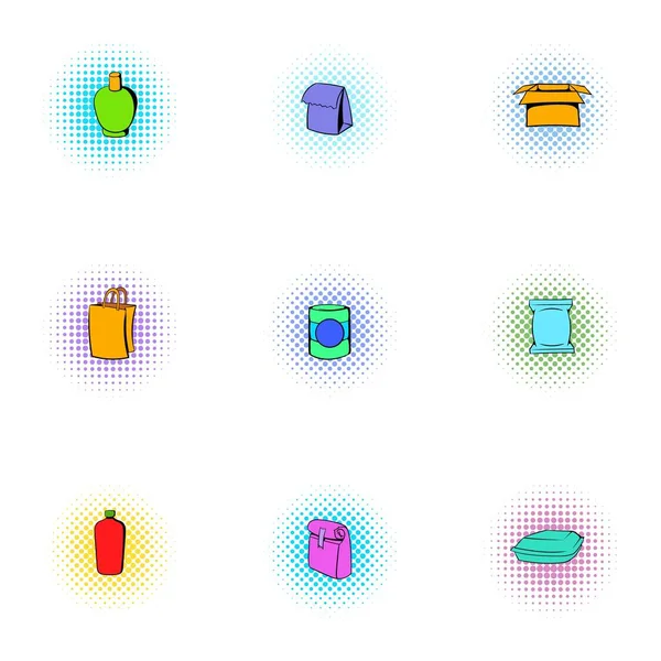 Ensemble d'icônes de paquet, style pop-art — Image vectorielle
