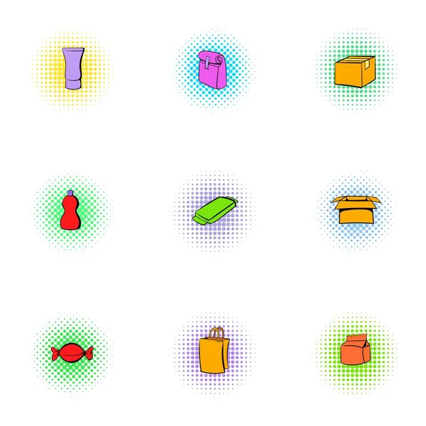 Conjunto de iconos de paquete, estilo pop-art — Vector de stock