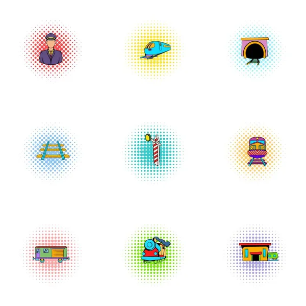 Chemin de fer icônes de route ensemble, style pop-art — Image vectorielle