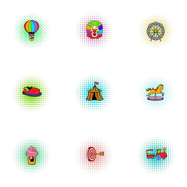 Děti hry ikony set, ve stylu pop-art — Stockový vektor