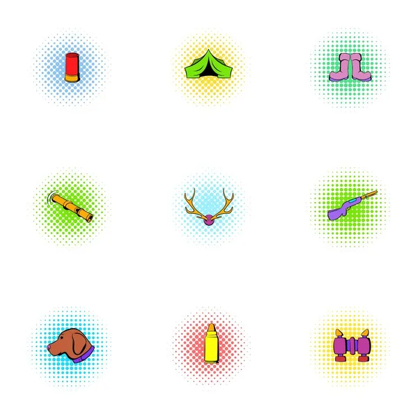 Conjunto de iconos de vacaciones en bosque, estilo pop-art — Archivo Imágenes Vectoriales
