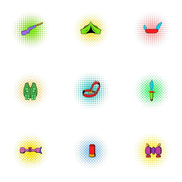 Nature tourism icons set, pop-art style — Stock Vector