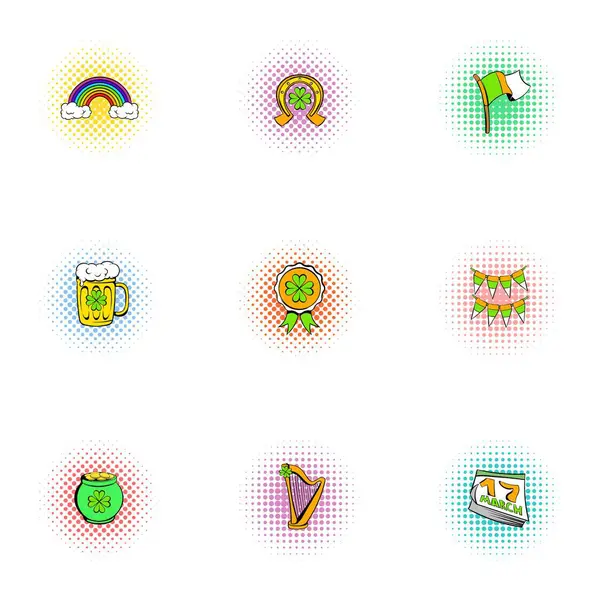 Ensemble d'icônes Saint Patrick, style pop-art — Image vectorielle