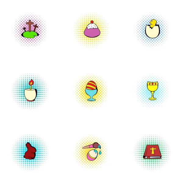 Holiday Easter icons set, pop-art style