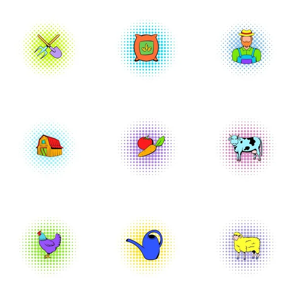 Conjunto de iconos de corral, estilo pop-art — Vector de stock