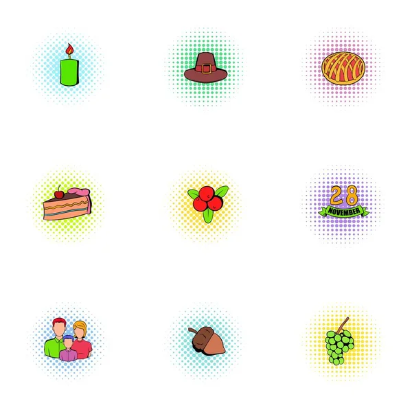 Conjunto de iconos del día de Acción de Gracias, estilo pop-art — Vector de stock