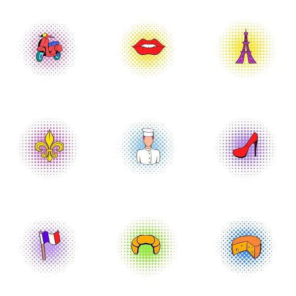 Turistika ve Francii ikony sady, ve stylu pop-art — Stockový vektor