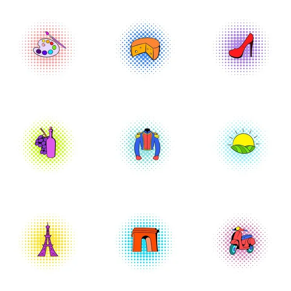 Country of France icons set, pop-art style — Stock Vector