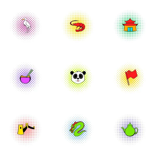 Set de iconos de China, estilo pop-art — Vector de stock