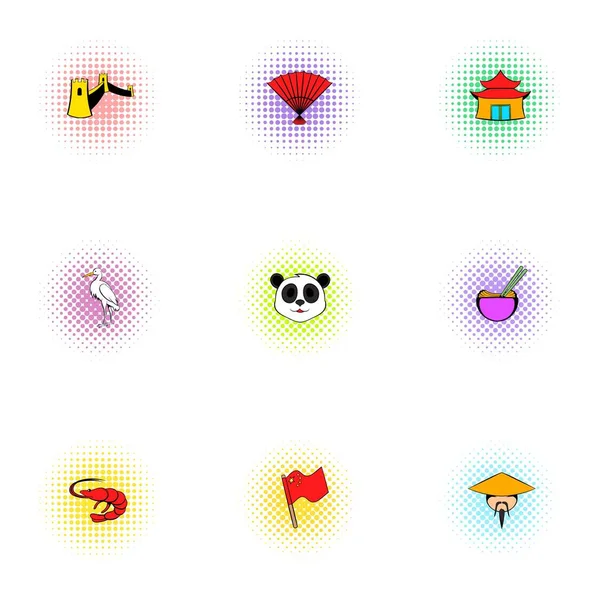 Conjunto de iconos de China Republic, estilo pop-art — Vector de stock