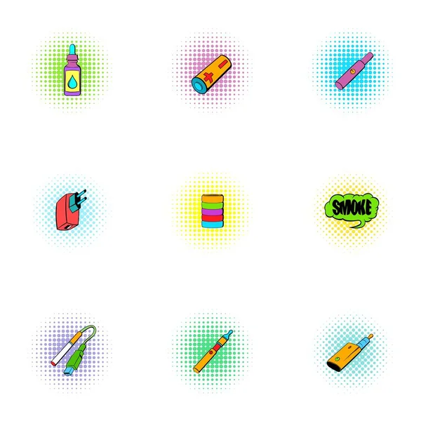 Set de icoane electronice pentru țigări, stil pop-art — Vector de stoc