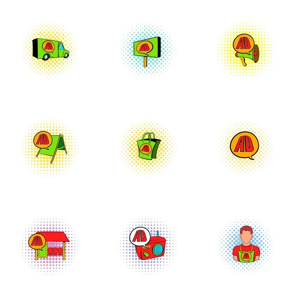 Conjunto de iconos publicitarios, estilo pop-art — Vector de stock