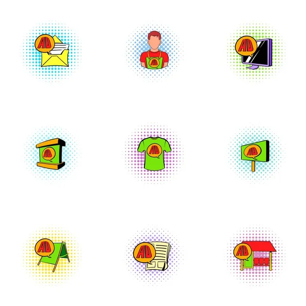 Annoncez ensemble icônes, style pop-art — Image vectorielle