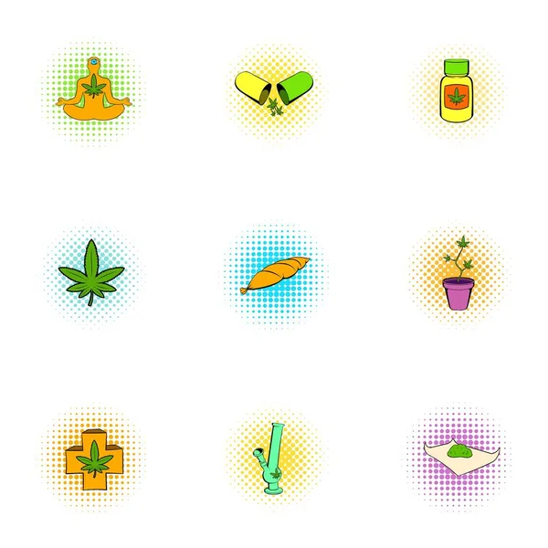 Hashish icons set, pop-art style — Stock Vector