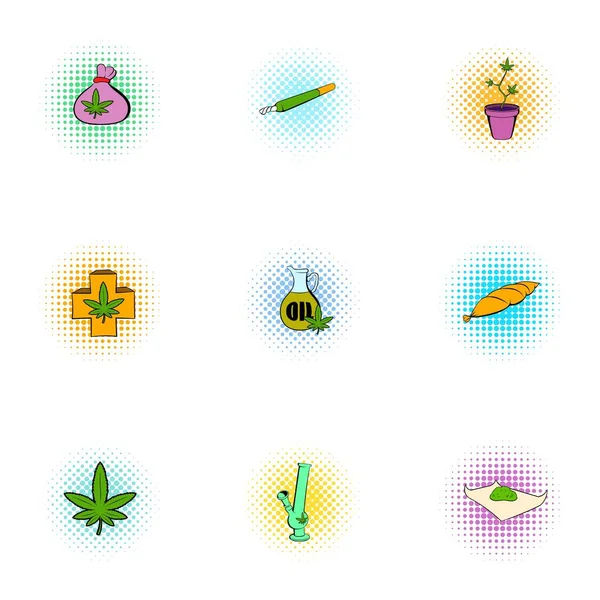 Cannabis icons set, pop-art style — Stock Vector