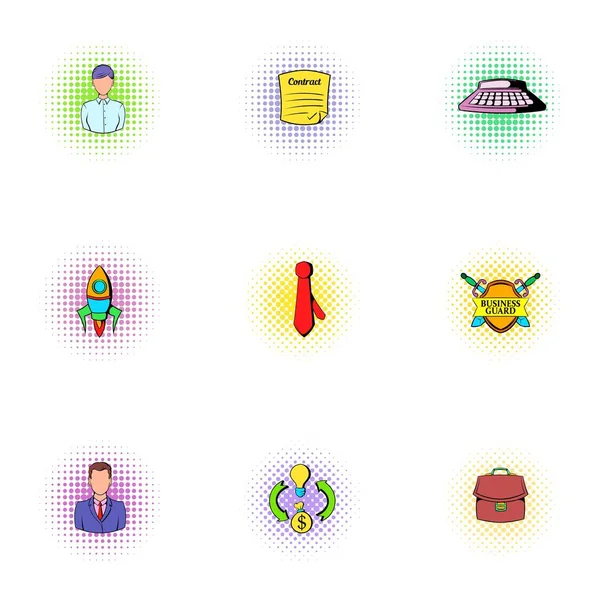 Conjunto de iconos de negocios, estilo pop-art — Vector de stock