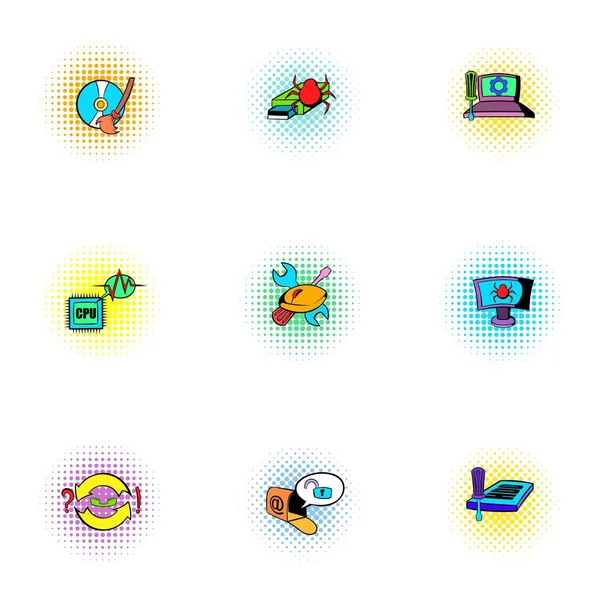 Conjunto de iconos de hacking, estilo pop-art — Vector de stock