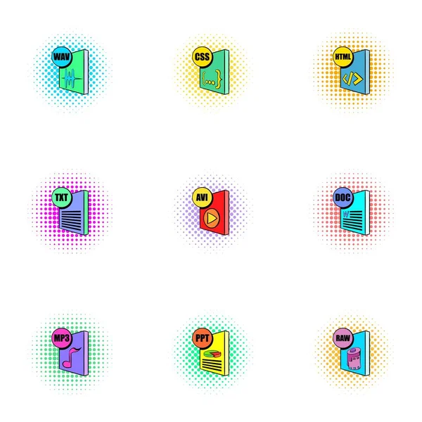 Ensemble d'icônes de documents, style pop-art — Image vectorielle