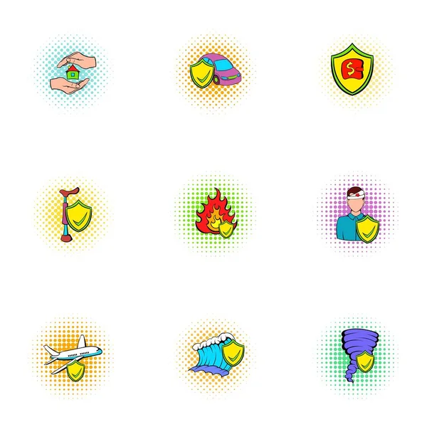 Crash icons set, pop-art style — Stock Vector
