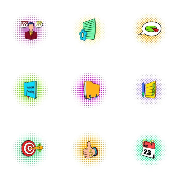 Conjunto de iconos de planificación empresarial, estilo pop-art — Vector de stock