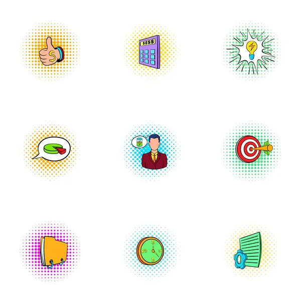 Conjunto de iconos de tiempo de negocios, estilo pop-art — Vector de stock