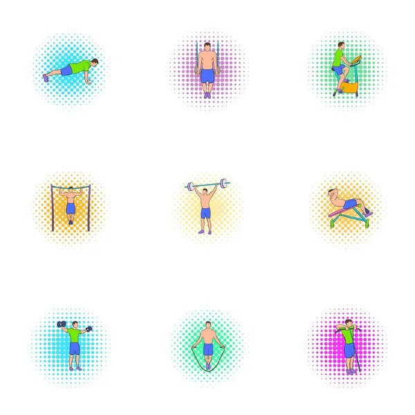 Ensemble d'icônes sportives actives, style pop-art — Image vectorielle