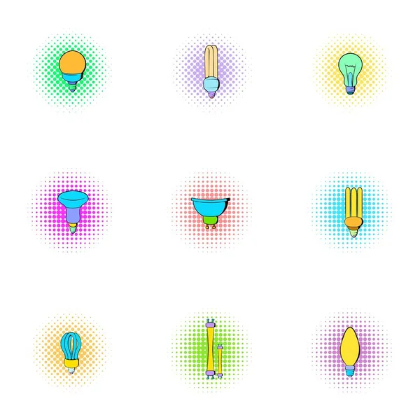 Lamp icons set, pop-art style — Stock Vector