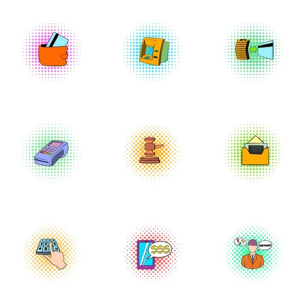 Conjunto de iconos de efectivo, estilo pop-art — Vector de stock