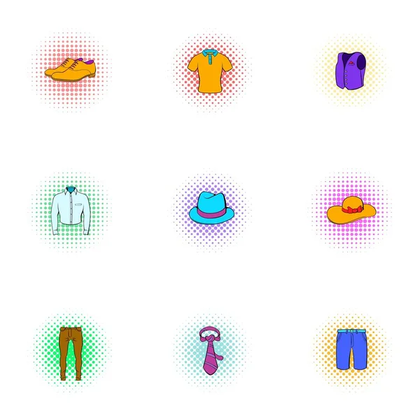 Conjunto de ícones de roupas, estilo pop-art — Vetor de Stock