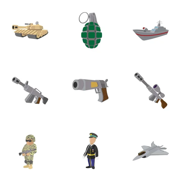 Conjunto de iconos de armas del ejército, estilo de dibujos animados — Vector de stock