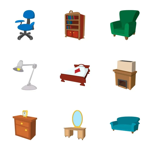 Conjunto de ícones de ambiente doméstico, estilo cartoon —  Vetores de Stock