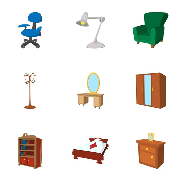 Home furniture icons set, cartoon style — Stock Vector