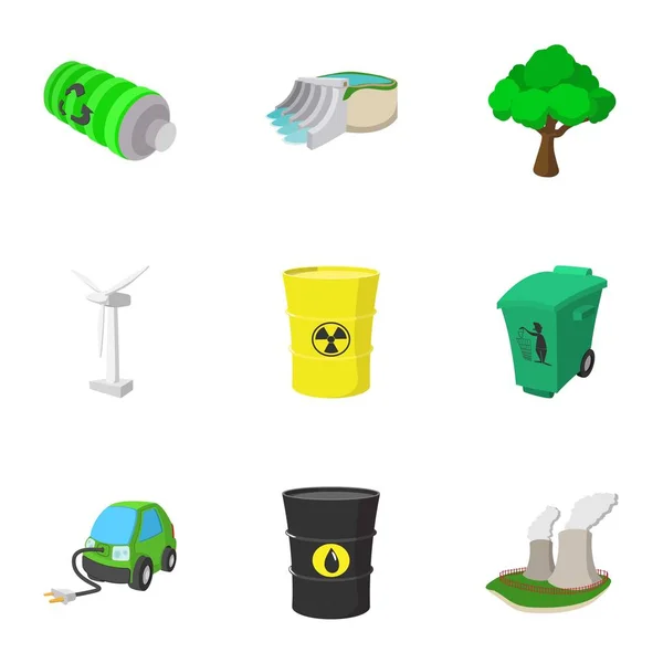 Energie iconen set, cartoon stijl — Stockvector