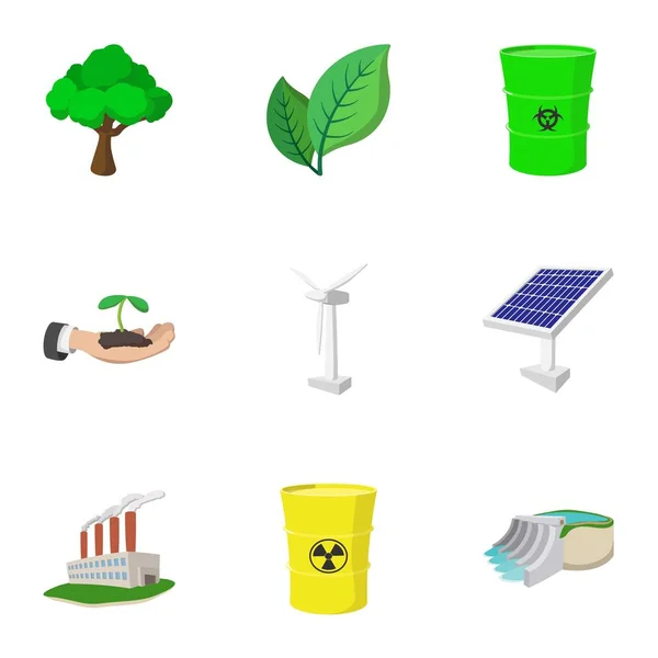 Tipos de ícones de energia conjunto, estilo cartoon — Vetor de Stock