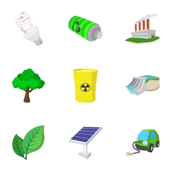 Conjunto de ícones de ecologia, estilo cartoon — Vetor de Stock