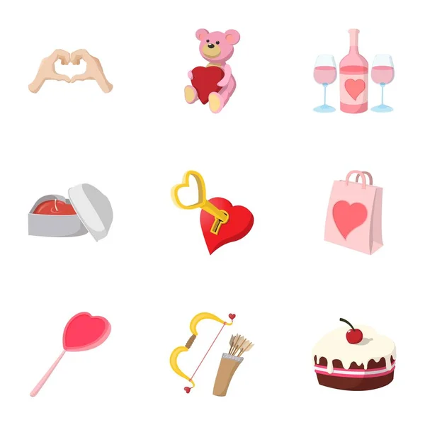 Valentines day icons set, cartoon style — Stock Vector