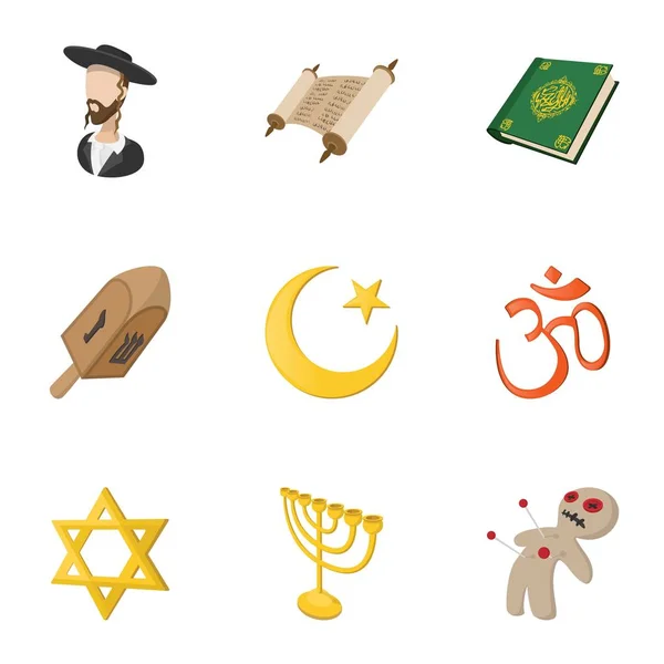 Conjunto de ícones de fé religiosa, estilo cartoon — Vetor de Stock
