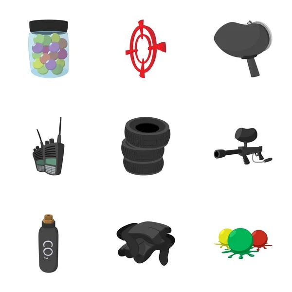 Conjunto de iconos de Paintball, estilo de dibujos animados — Vector de stock