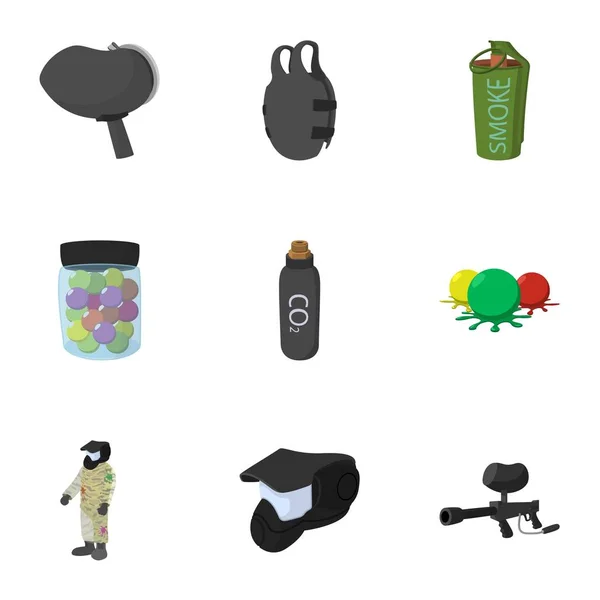 Disparos conjunto de iconos de paintball, estilo de dibujos animados — Vector de stock