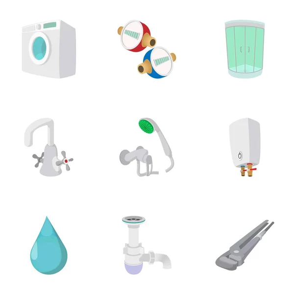 Equipment for bathroom icons set, cartoon style — Stock Vector