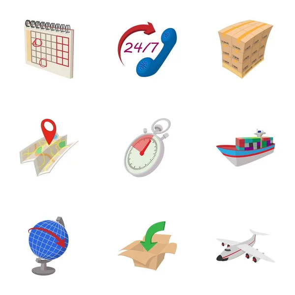 Shipping icons set, cartoon style — Stock Vector