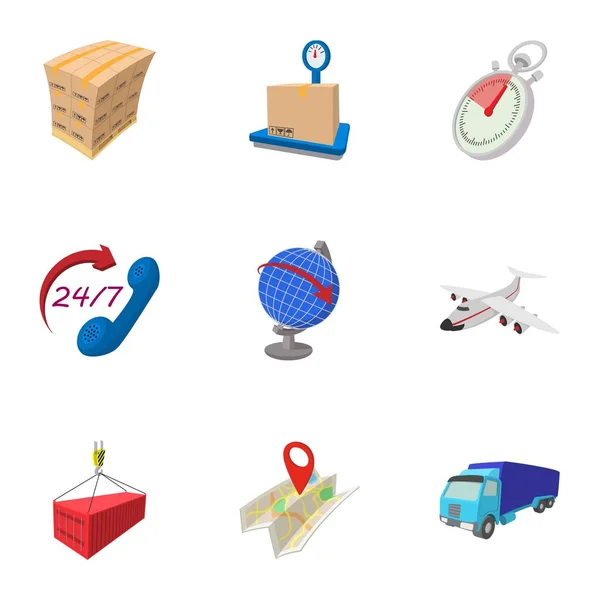 Set di icone di consegna, stile cartone animato — Vettoriale Stock