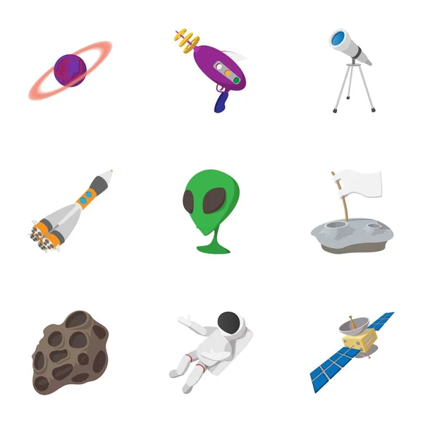 Conjunto de iconos del espacio exterior, estilo de dibujos animados — Archivo Imágenes Vectoriales