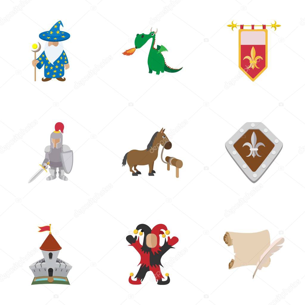 Military armor icons set, cartoon style