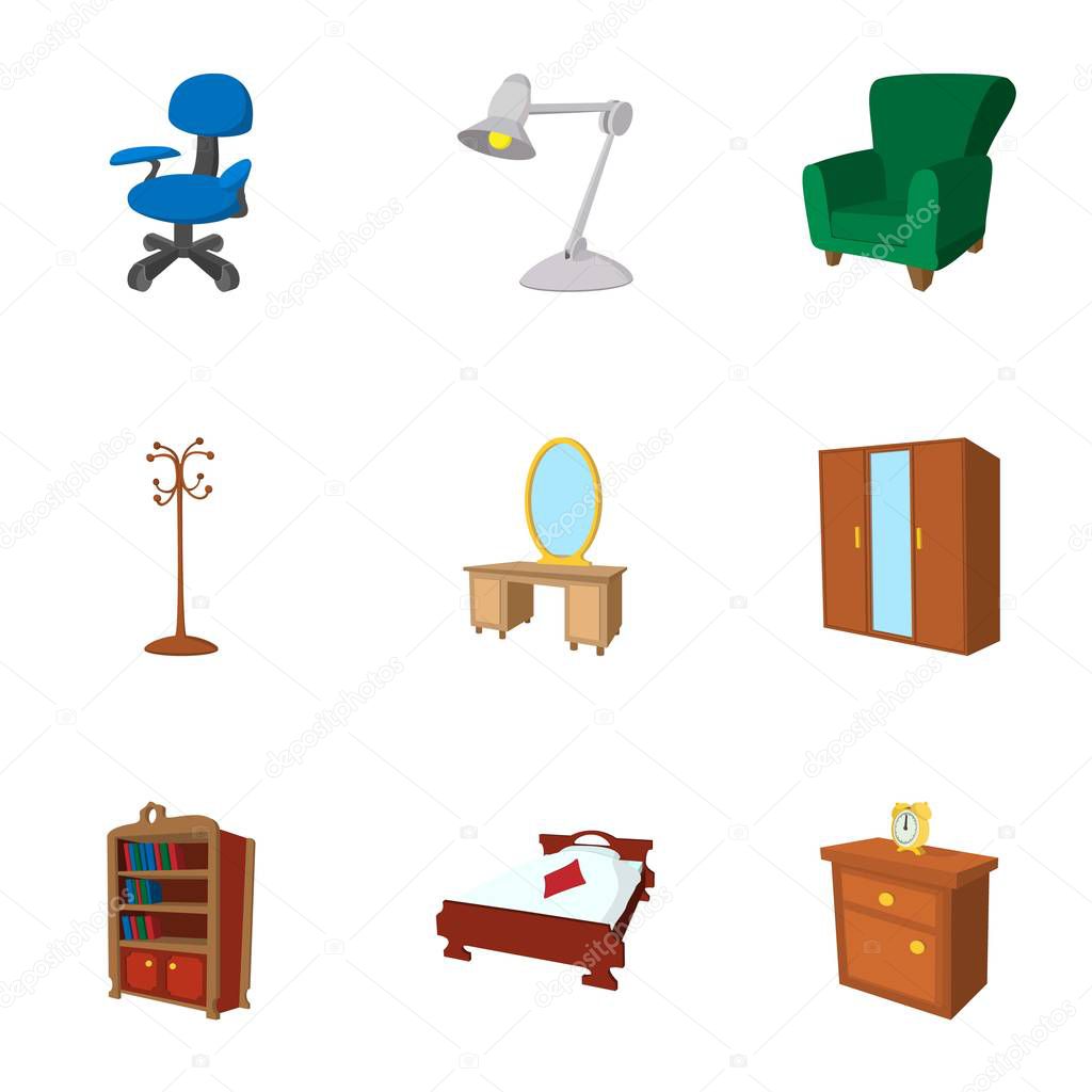 Home furniture icons set, cartoon style