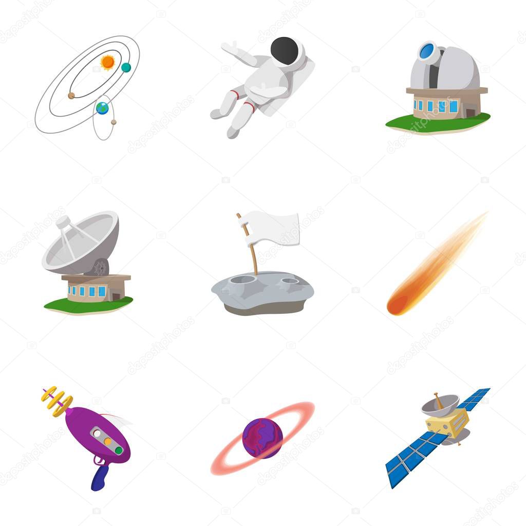 Space icons set, cartoon style